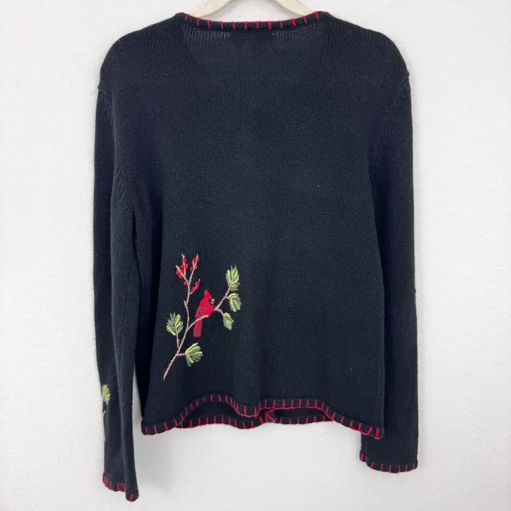 Coldwater Creek Womens Cardigan Knit Sweater Size S Cardinal Holiday Bird Winter